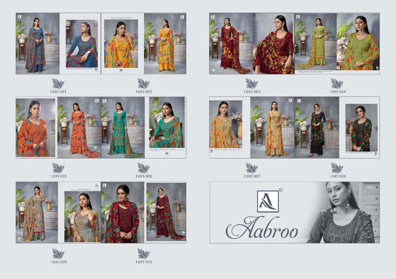 Alok Aabroo Latest Casual Wear Pure French Digital Print with Fancy Thread Embroidery And Swarovski Diamond Work Dress Material Collection

